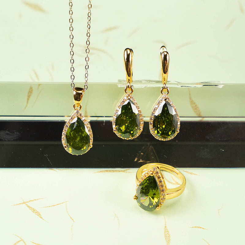 Exquisite Drop-shaped Zircon Non-fading Ornament Three-piece Set Jewelry & Accessories