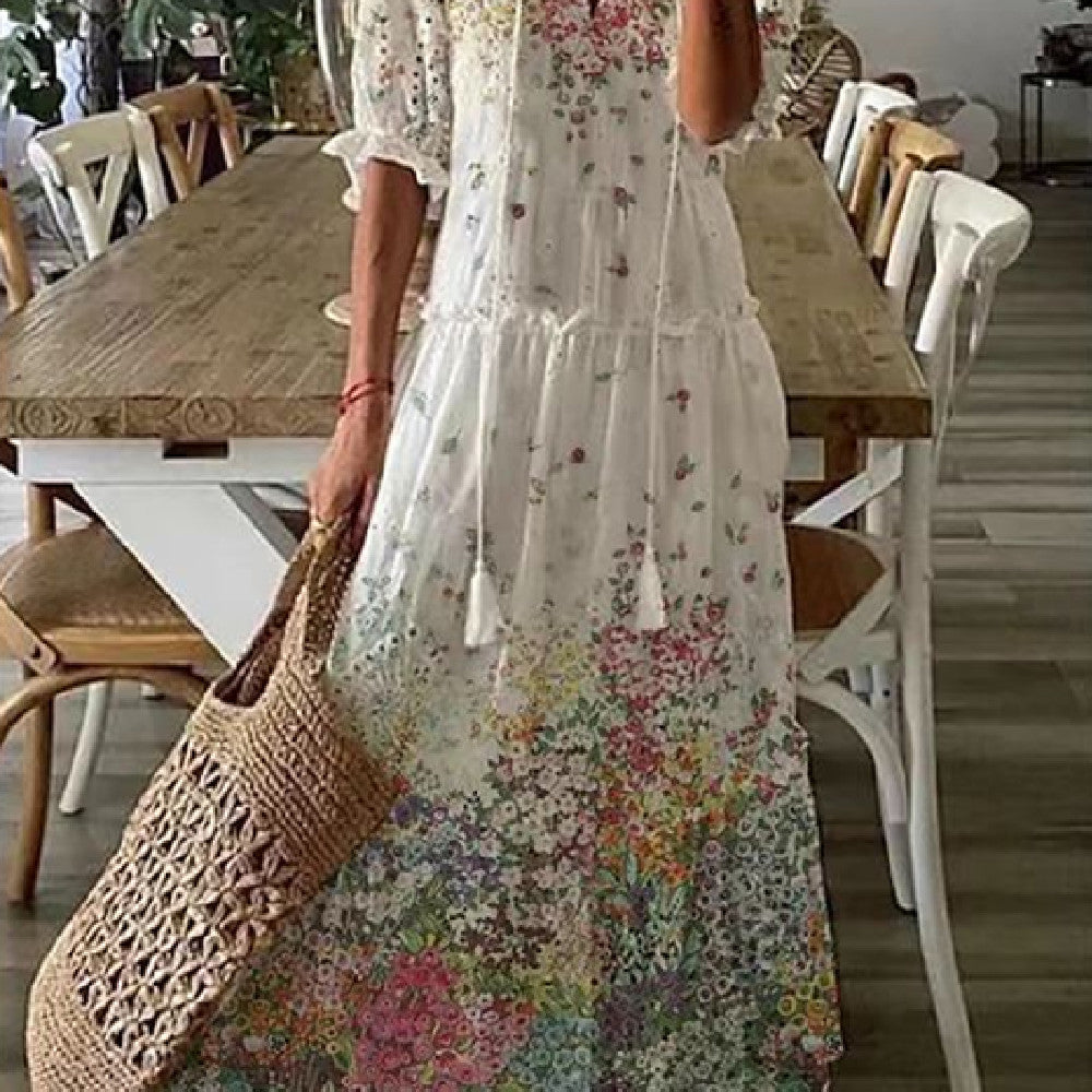 Women's Printed Medium Sleeve Long Dress Women's Garments Apparel / Clothing