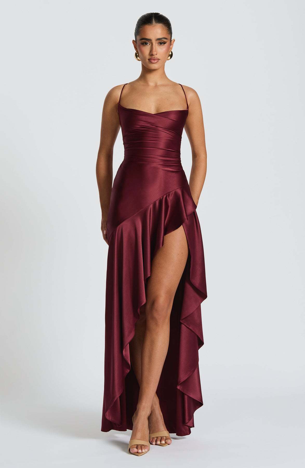 Women's Backless Ruffles Irregular Dress Summer Fashion Evening Party Club Split Suspender Maxi Dresses Clothing Women's Garments Apparel / Clothing