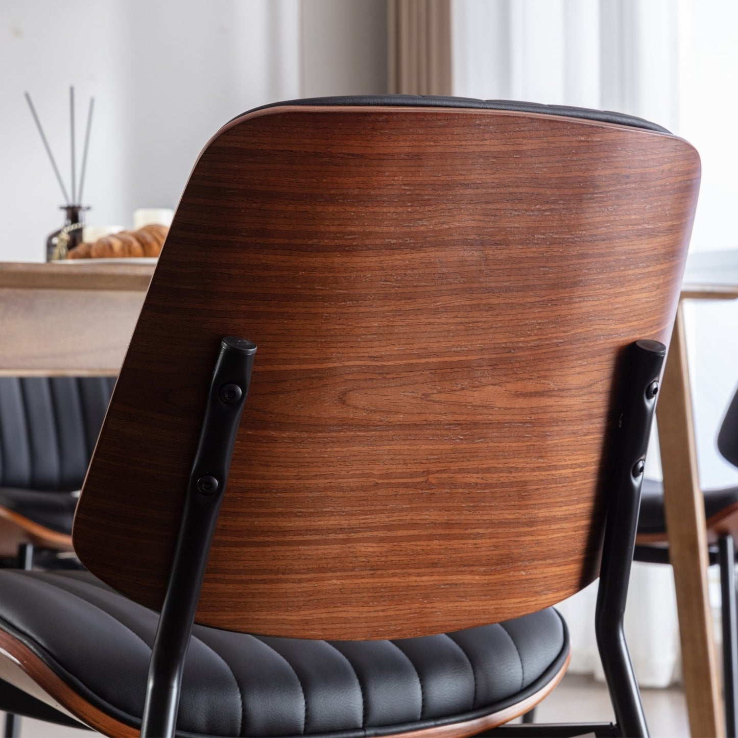 A&A Furniture, Dining Chairs Set Of 2 Mid Century Modern Retro Faux Leather Chair With Walnut Bentwo