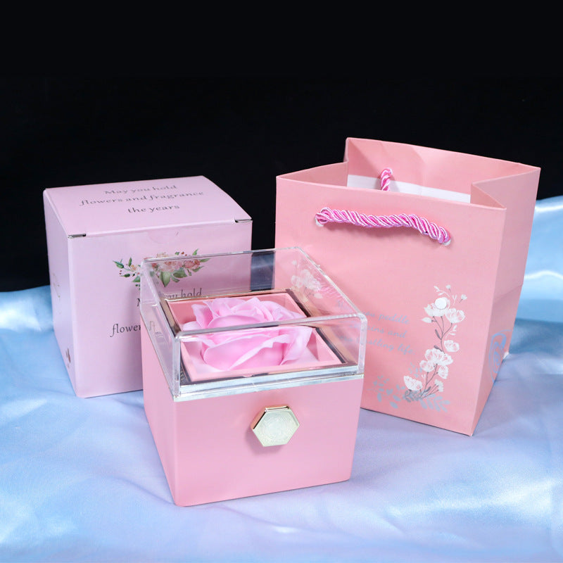 Rotating Soap Flower Rose Gift Box - Creative Rotating Rose Jewelry Packaging Box - Perfect Gift for Any Occasion