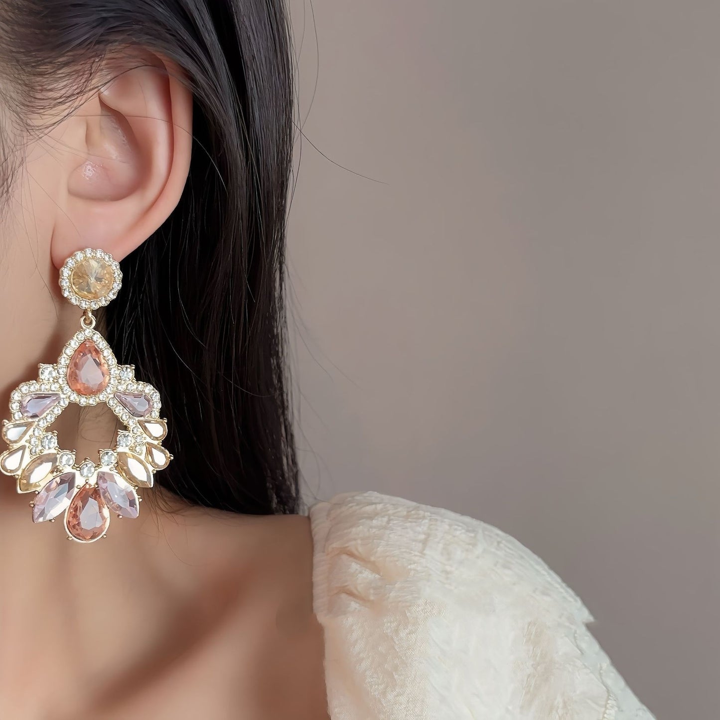 Style Bright Geometric Rhinestone Earrings For Women Retro Jewelry & Accessories
