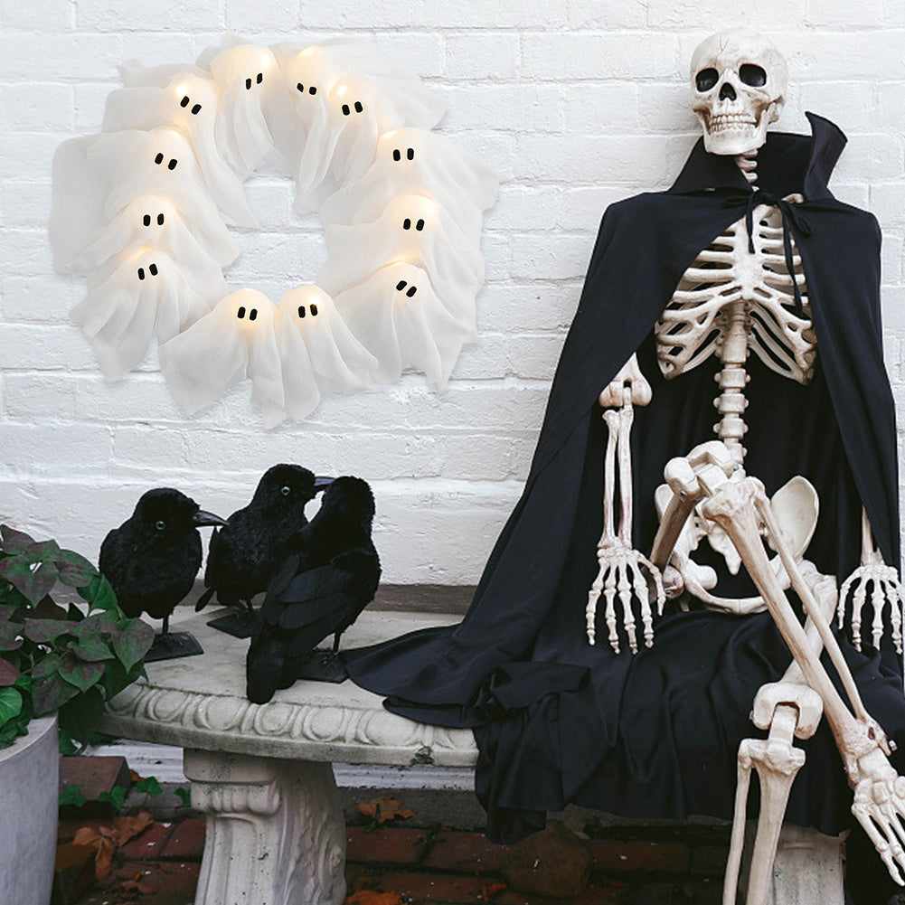 Halloween Decorations Ghost Wreath Cute Ghost Halloween Door Sign For Door Porch Wall Holiday Home Decor Glow Ghost Lights Home Ornaments