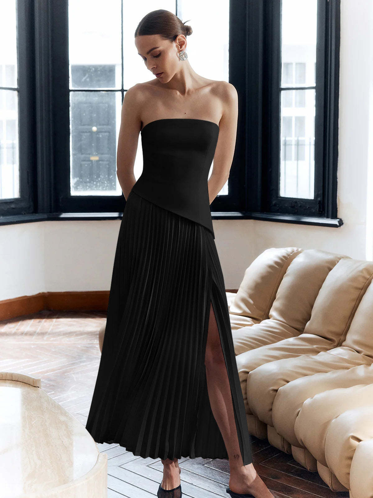 Spring And Summer New Color Matching Tube Top Sexy Off-the-shoulder Dress Women's Garments Apparel / Clothing