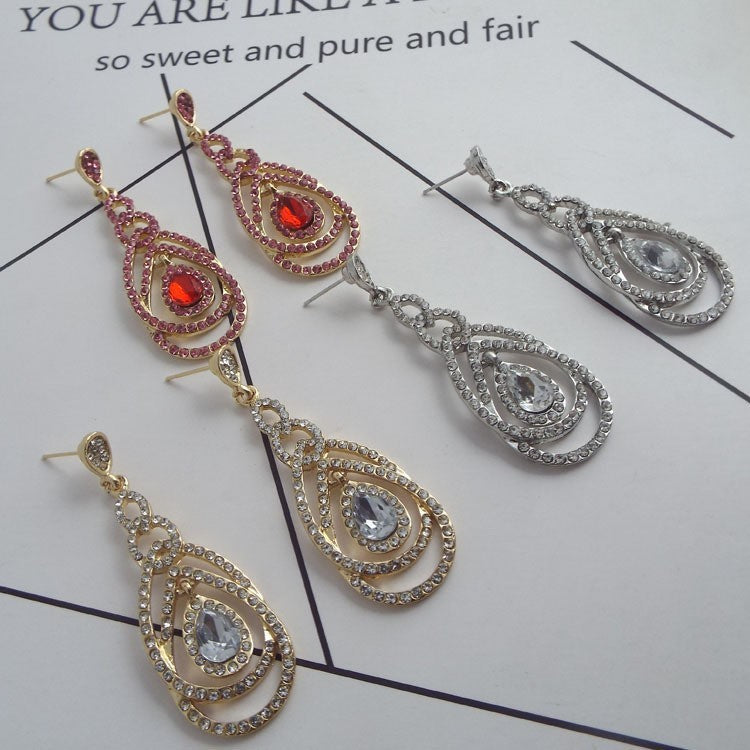 Qifu European And American Exaggerated Long Geometric Circle Jeweled Earrings Jewelry/Accessories
