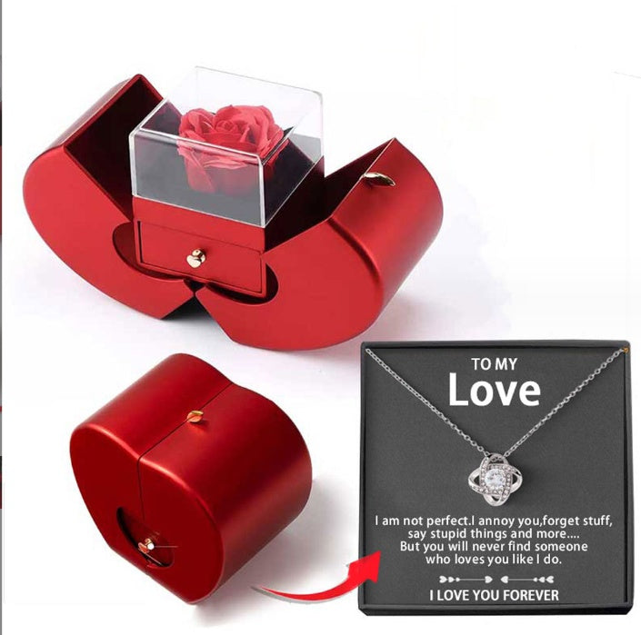 Fashion Jewelry Box Red Apple Christmas Gift Necklace Eternal Rose For Girl Mother's Day Valentine's Day Gifts With Artificial Flower Rose Flower Jewelry Box Jewelry & Accessories