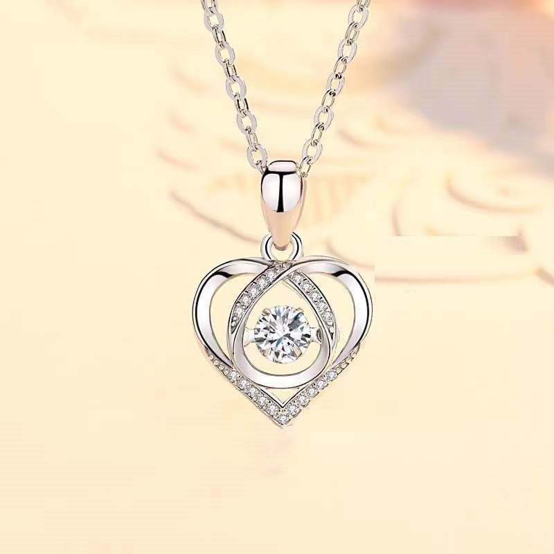 Collier en forme de cœur battant S925 pour femme, bijou de luxe avec strass, idéal pour la Saint-Valentin