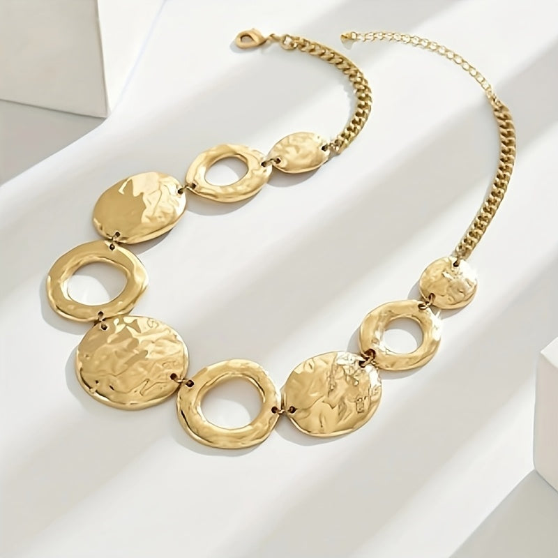Lxalry Hammered Texture Geometric Gold Necklace, Handmade Layered Statement Jewelry For Women, Modern Artisan Gift For Elegant Everyday & Evening Outfits Jewelry/Accessories
