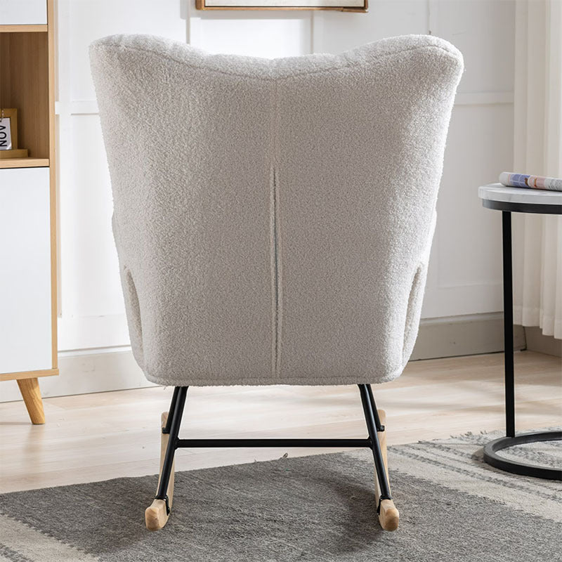 Rocking Chair With Pocket, Soft Teddy Fabric Rocking Chair For Nursery, Comfy Wingback Golider Rocking Chair With Safe Solid Wood Base For Living Room Bedroom Balcony Cannot Be Sold On Temu