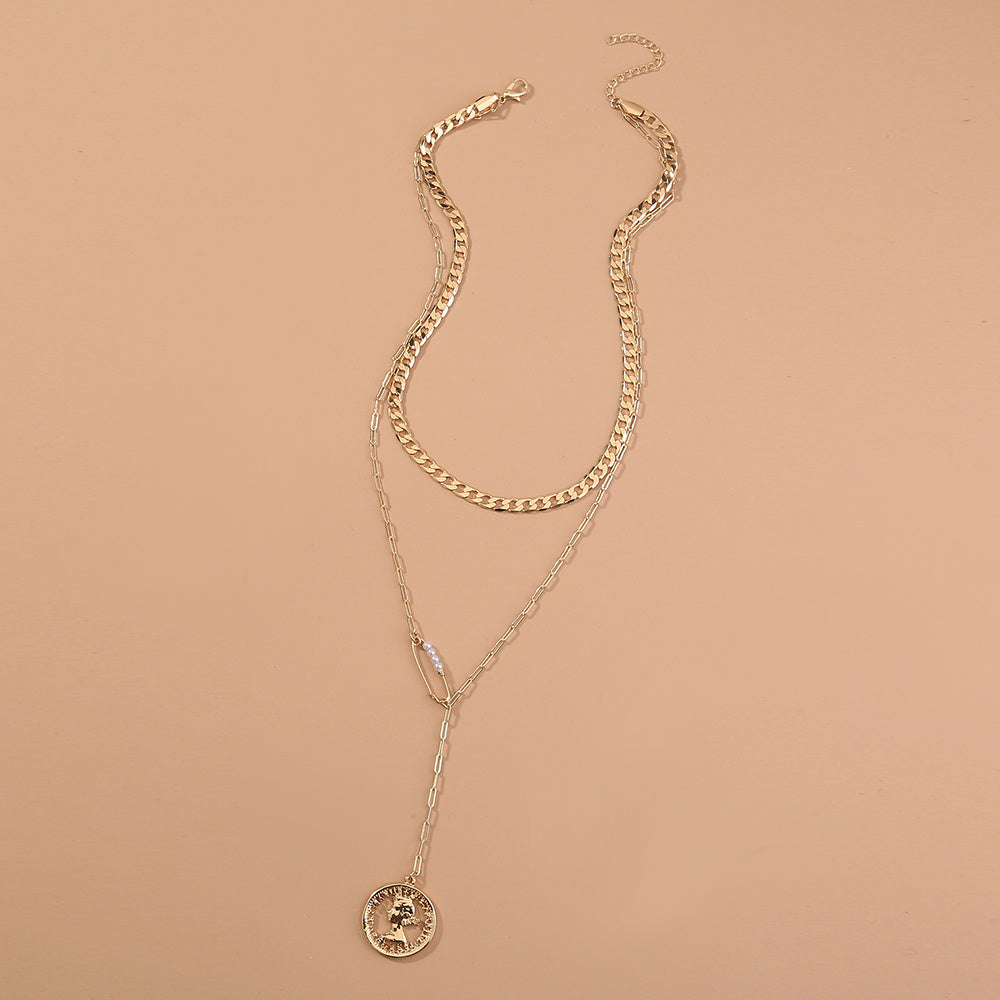 Multi-element stitching character tag multi-layer necklace Jewelry & Accessories