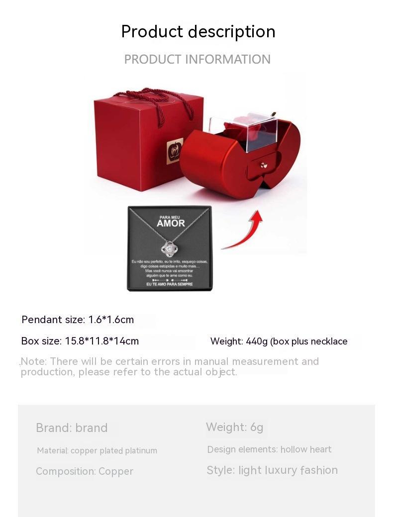 Fashion Jewelry Box Red Apple Christmas Gift Necklace Eternal Rose For Girl Mother's Day Valentine's Day Gifts With Artificial Flower Rose Flower Jewelry Box Jewelry & Accessories