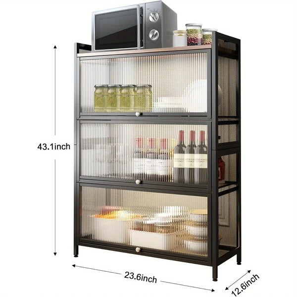 4-Tier Bakers Racks For Kitchens, Kitchen Storage Cabinets, Microwave Stand, Kitchen Shelves For Spices, Pots And Pans Cabinet Send With Of Brakeable Casters
