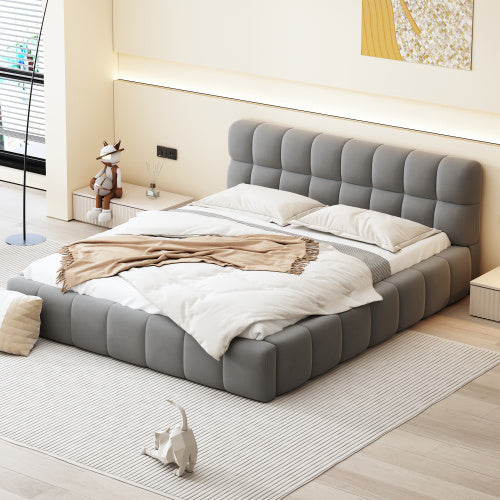 Double Bed With Soft Linen Backrest Furniture