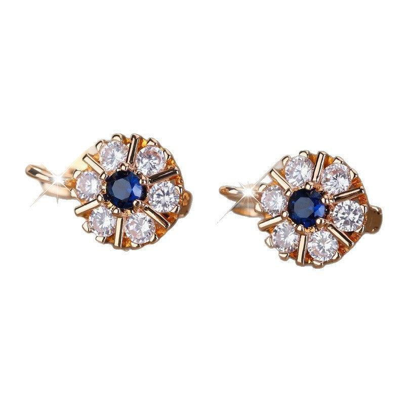 Round White Zircon Sapphire Blue Zircon Flower Basket Earrings Jewelry/Accessories