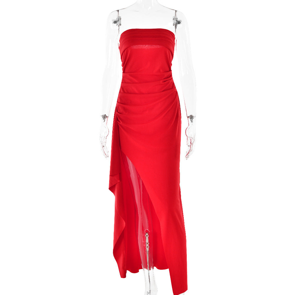 Strapless Split Long Dress Summer Fashion Pleated Bridesmaid Dress For Womens Party Women's Garments Apparel / Clothing
