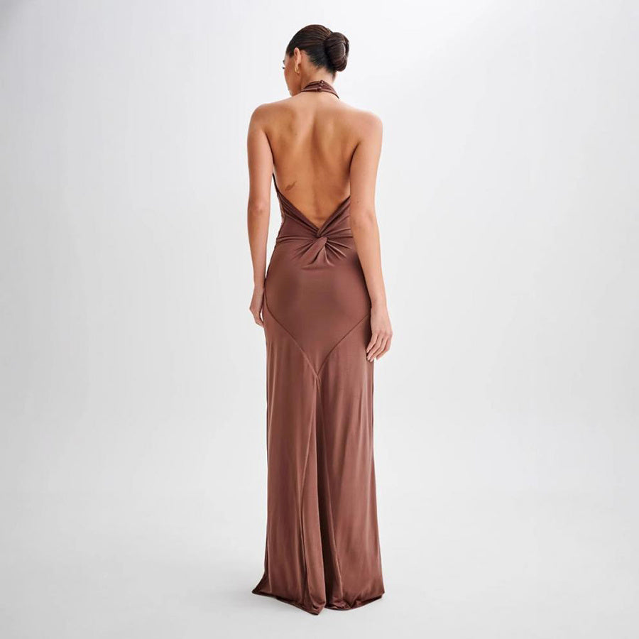 Ins Bodycon Halter Dress Sexy Backless Slim Fit Waist Slimming Maxi Dresses Prom Party Club Clothing For Women's Garments Apparel / Clothing