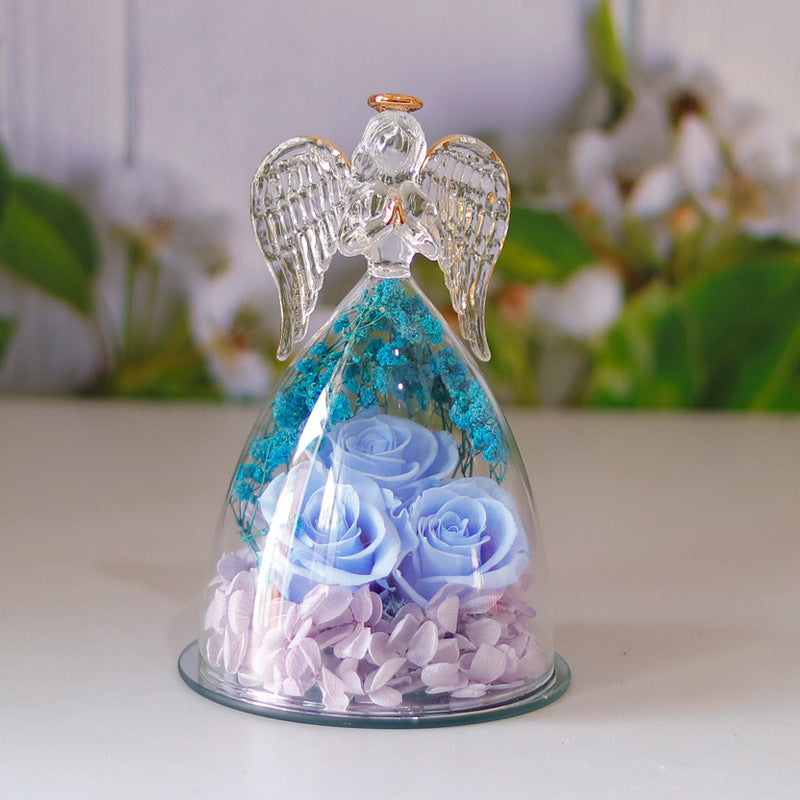 Eternal Flower Gift Box with Angel Glass Cover – Dried Rose Gift Box for Christmas, New Year, Valentine's Day, Home Decor & More