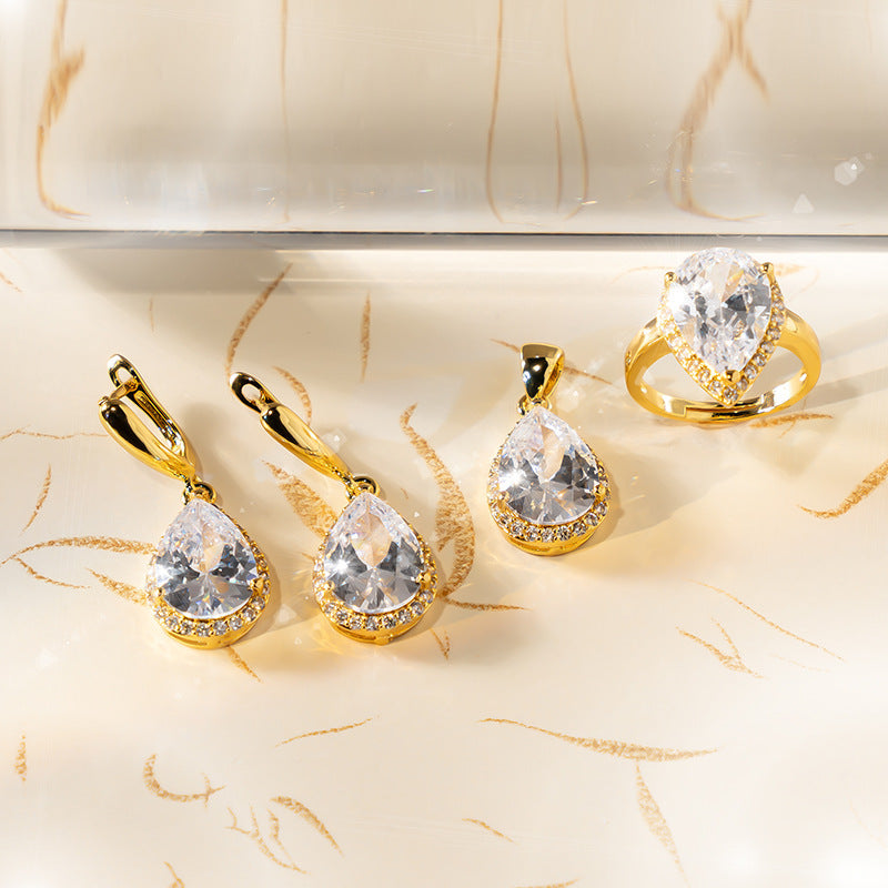 Exquisite Drop-shaped Zircon Non-fading Ornament Three-piece Set Jewelry & Accessories