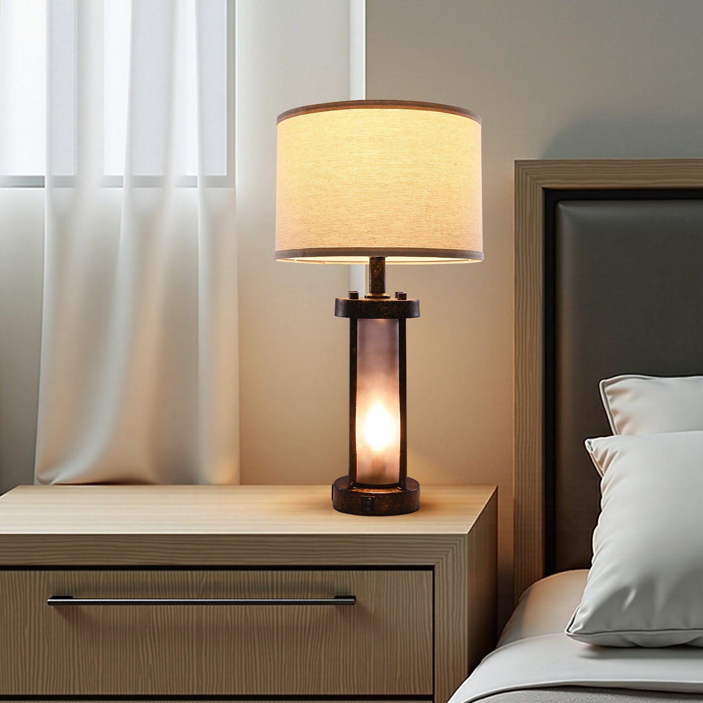Table Lamps Set Of 2 Farmhouse Bedside Nightstand Lamps With USB Ports,Desk Lamp Home Essentials