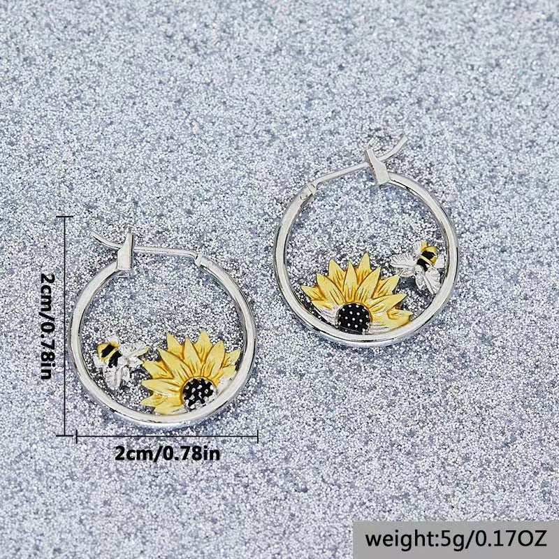 Sunflower Bee Round Ring Earrings Color Meiko Jewelry & Accessories