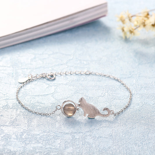 Simple Brushed Cat Moonstone Bracelet Niche Design Bracelet Jewelry/Accessories