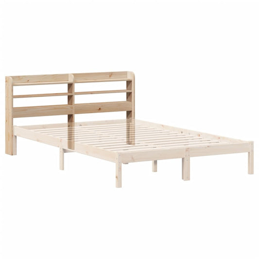Solid Pine Wood Headboard with 3 Storage Shelves – Fits 140 cm Bed Bedroom Furniture