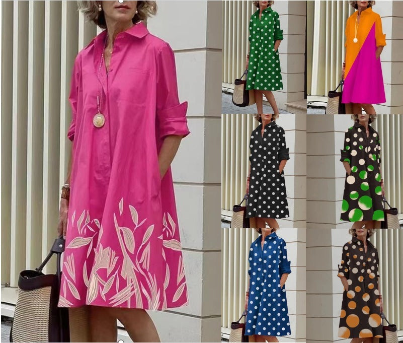 Women's Printed Simple Mid-length Dress Women's Garments Apparel / Clothing