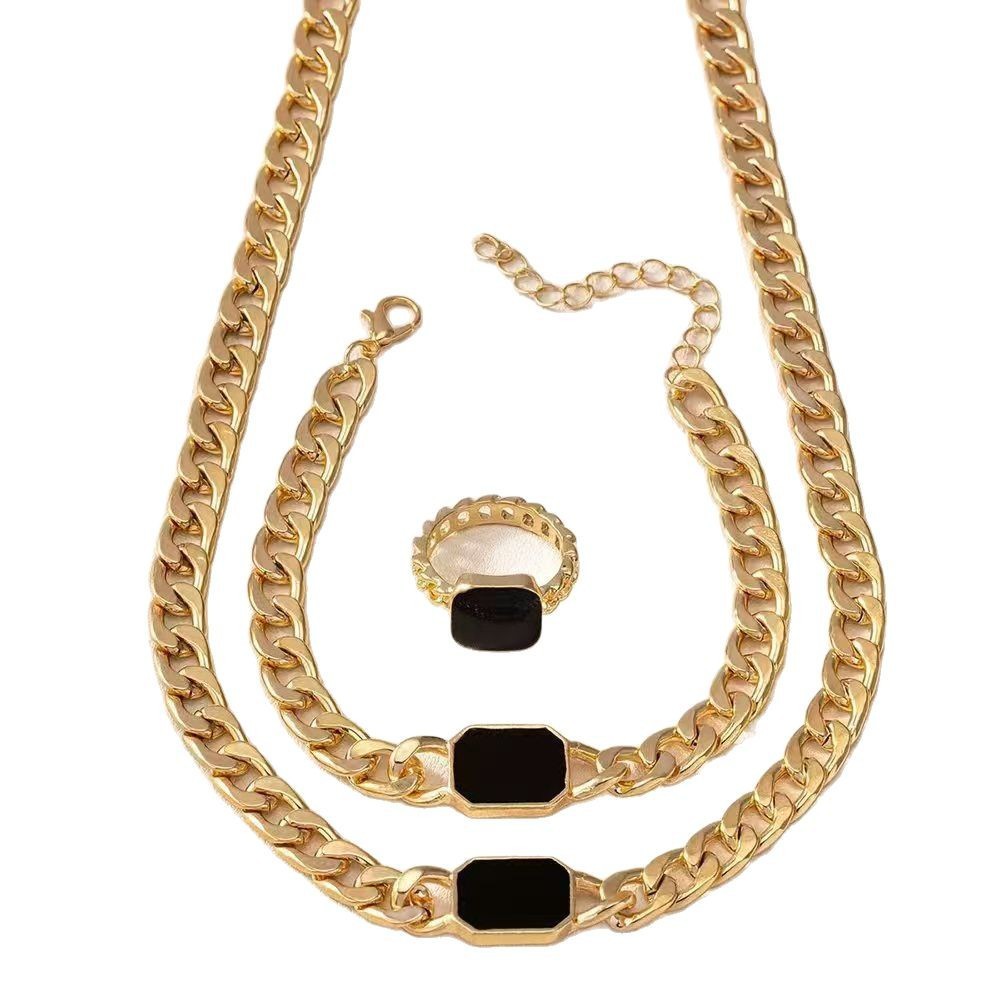 Geometric Square Chain Necklace Bracelet Ring Jewelry Set Jewelry & Accessories