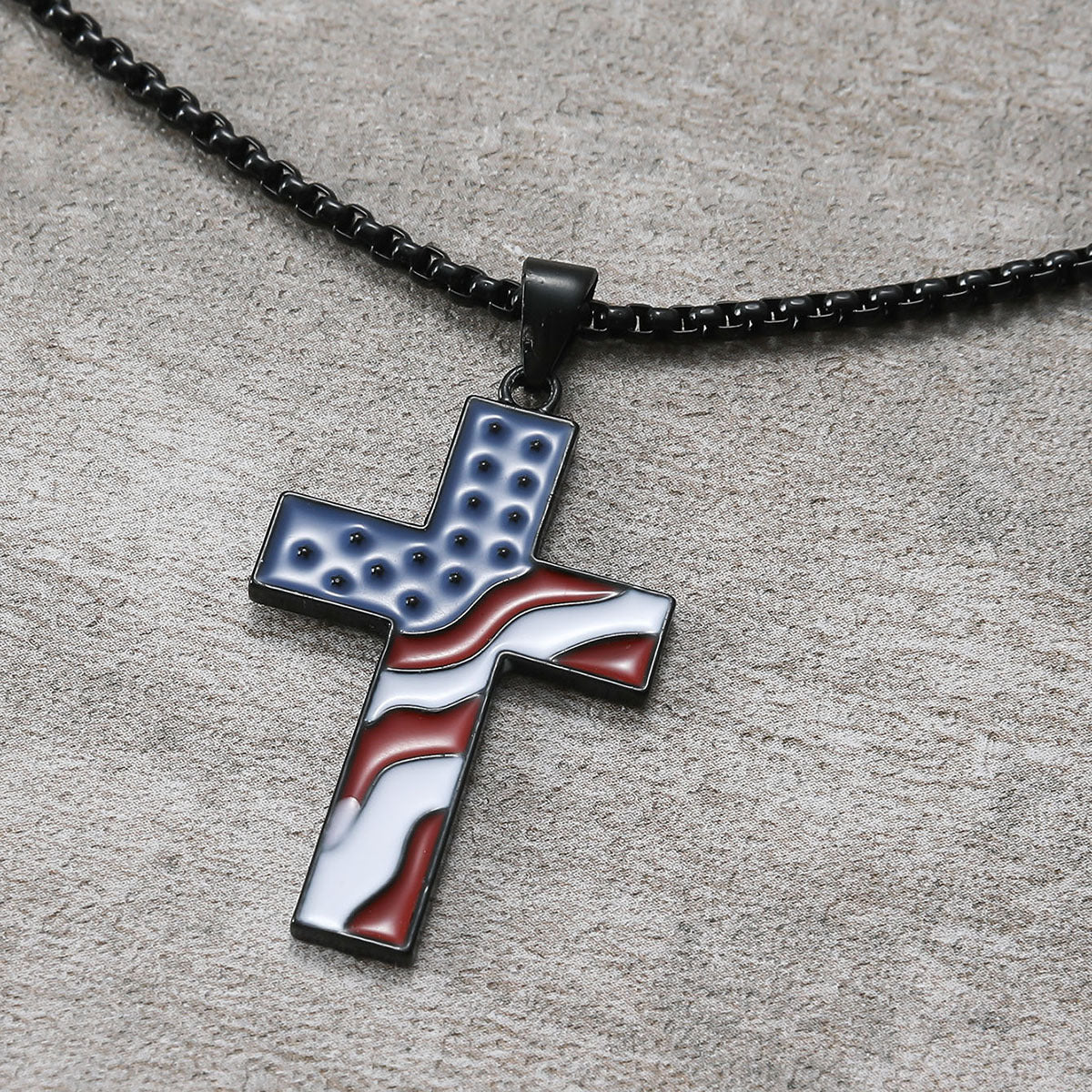 American Flag Cross Drop Oil Pendant For Men And Women