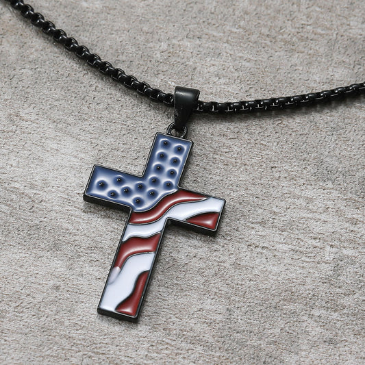 American Flag Cross Drop Oil Pendant For Men And Women Jewelry/Accessories