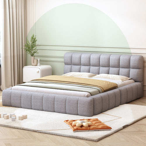 Double Bed With Soft Linen Backrest Furniture