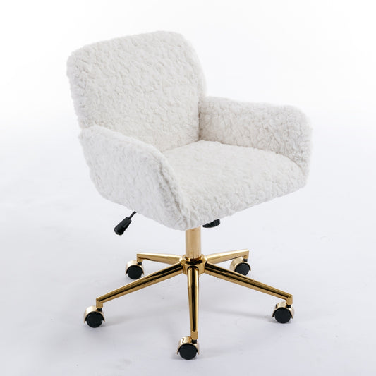 A&A Furniture Rabbit Hair Office Chair With Golden Base, Adjustable Furniture