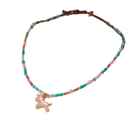 Colorful Stone Stringed Pearls Pendant Necklace All-match Necklace Clavicle Chain Jewelry & Accessories