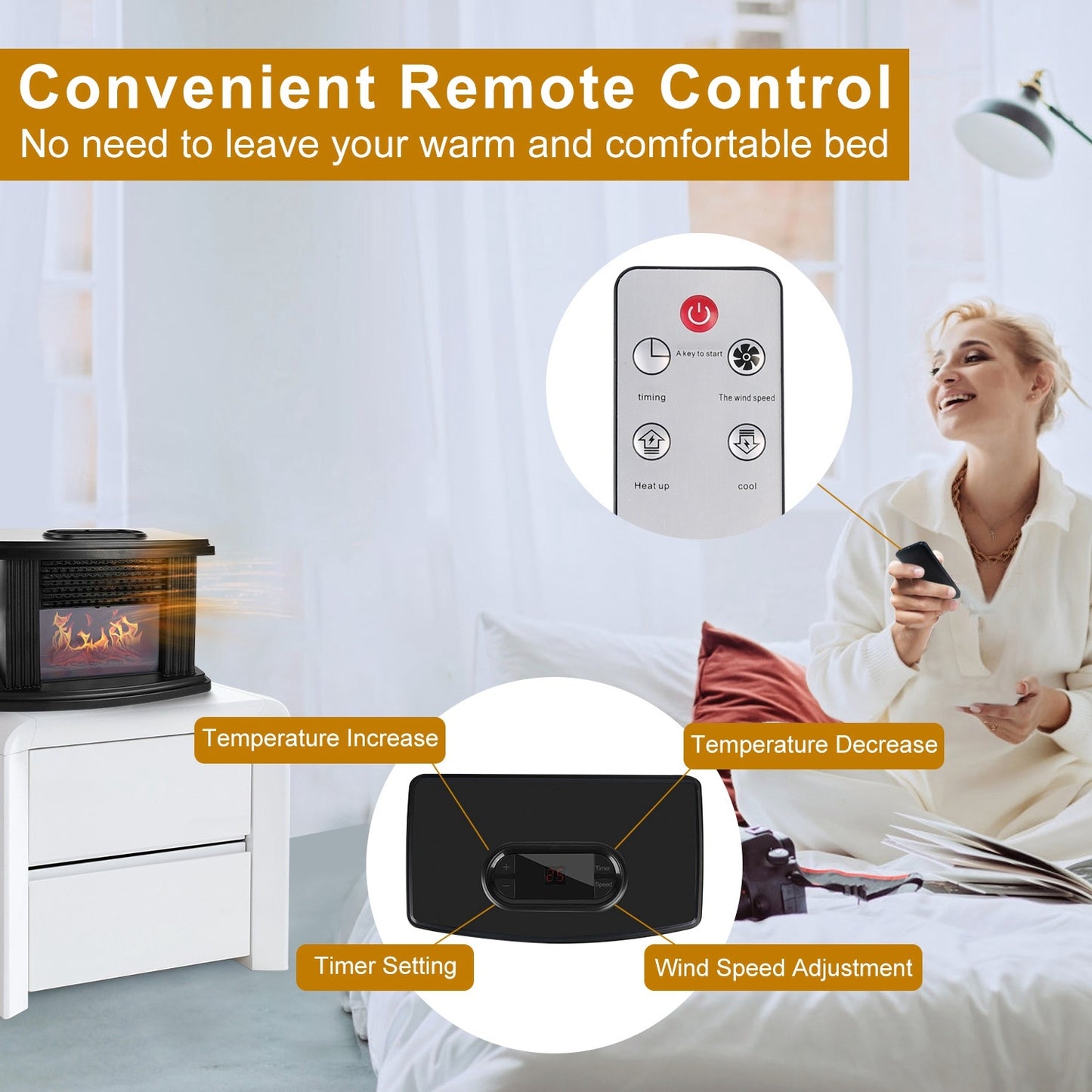 1Pc Electric Fireplace Heater 800W Artificial Flame Stove Heater With Accurate Digital Thermostat Timer Setting Remote Control Overheating Protection For Office Bedroom Appliances Home Essentials
