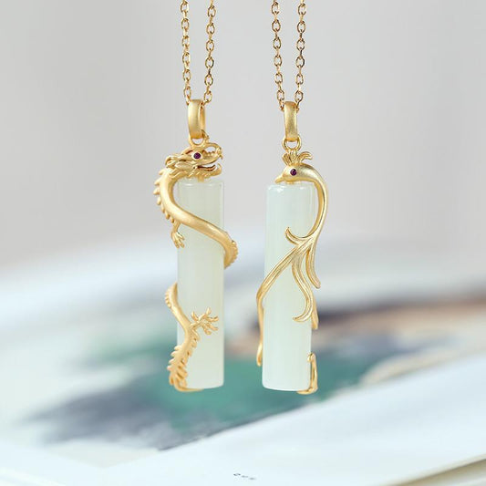 Hetian Jade Prosperity Brought By The Dragon And The Phoenix Pendant Necklaces Jewelry & Accessories