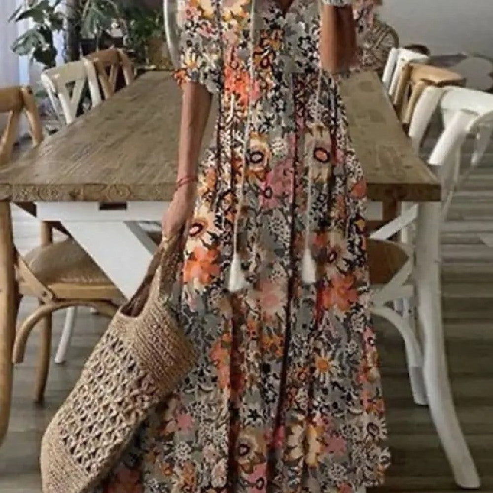 Women's Printed Medium Sleeve Long Dress Women's Garments Apparel / Clothing