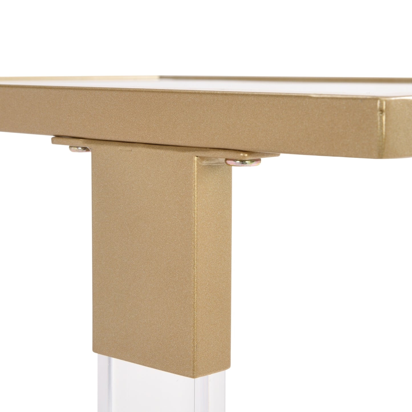 Golden Acrylic Sofa Table, Glass Top C Shape With Metal Base For Living Room Furniture