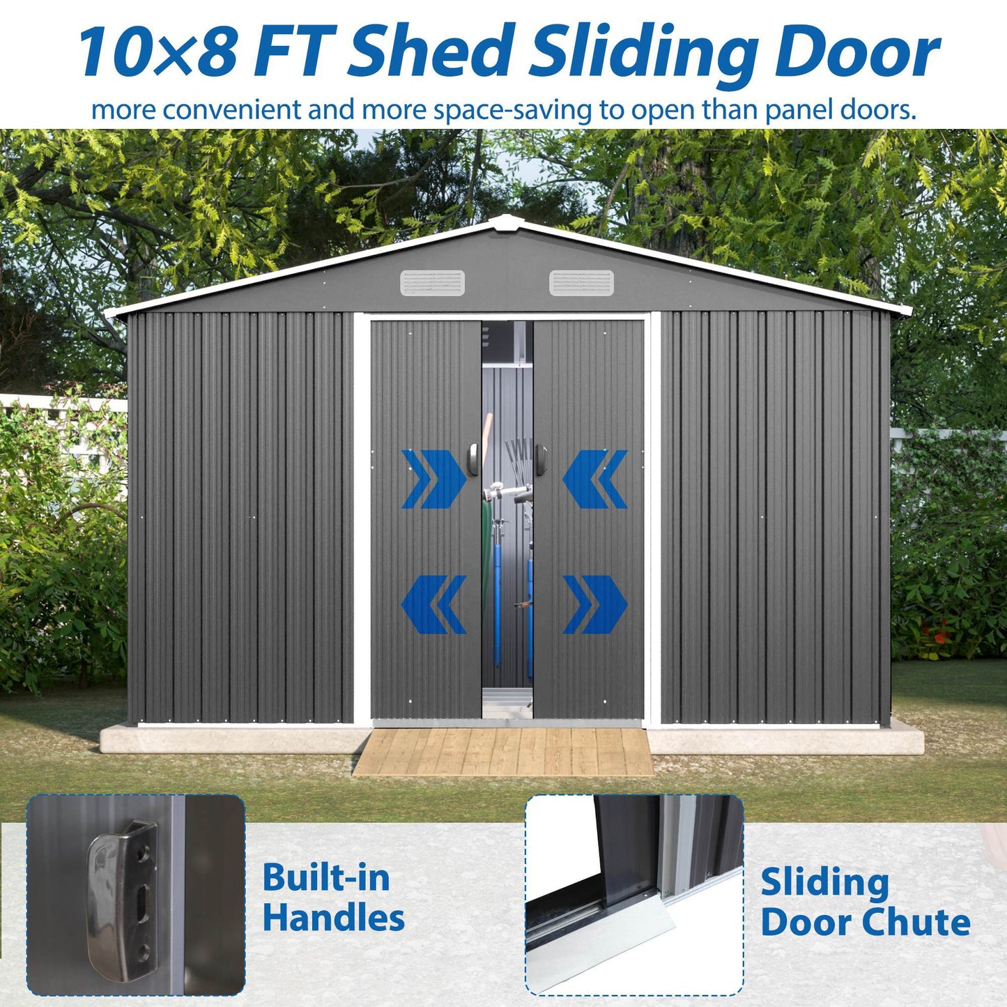 10X8 FT Outdoor Tool Storage Shed With Metal Foundation & Lockable Doors, All Weather Metal Sheds For Garden, Patio, Backyard, Lawn, Gray