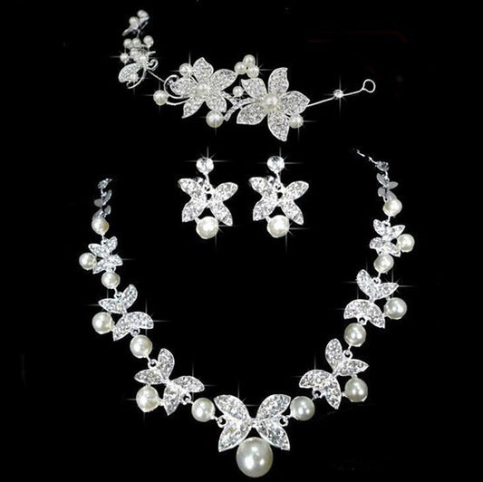 Butterfly Bridal Jewelry Set Chain Pearl Jewelry Three Piece Bridal Soft Chain Headdress Bridal Jewelry Set Jewelry/Accessories