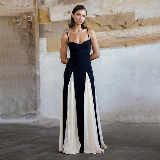 Women's Fashion Color Contrast Sling Dress Women's Garments Apparel / Clothing