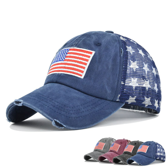 American Flag Embroidered Mesh Cap Embroidered Baseball Hat Apparel / Clothing