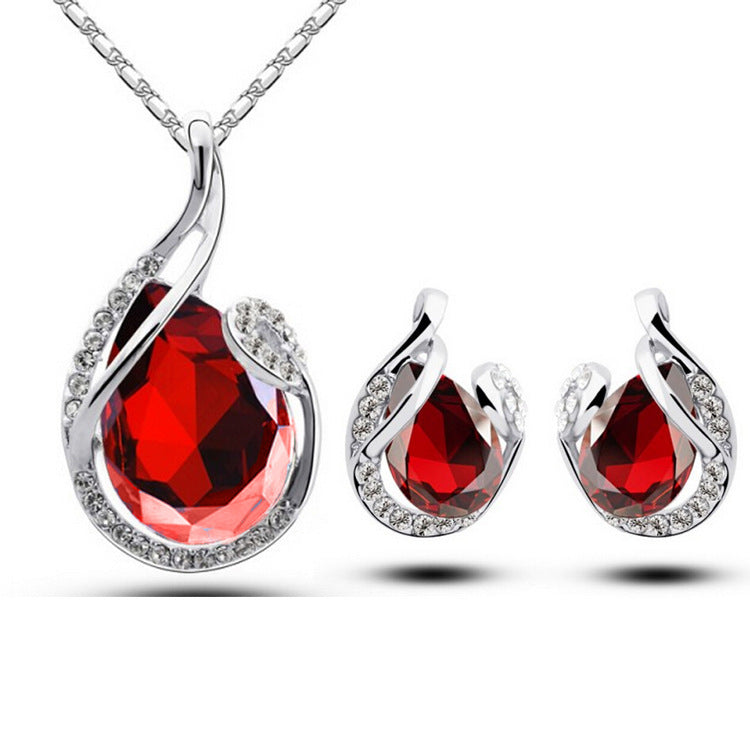 3pcs Rhinestone Necklace Set With Earrings Fashion Water-drop-shaped Jewelry For Women Valentine's Day Jewelry / Accessories