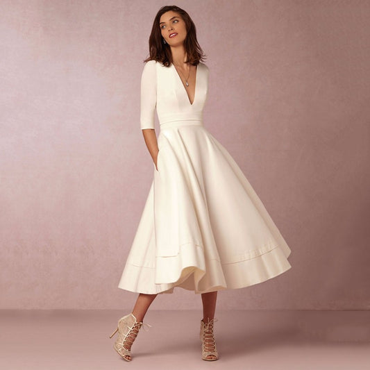 V-neck Dresses - Retro 60s Swing Sleeve Women's Garments Apparel / Clothing
