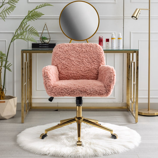 Chaise de bureau réglable en poils de lapin artificiels A&amp;A Furniture avec base dorée