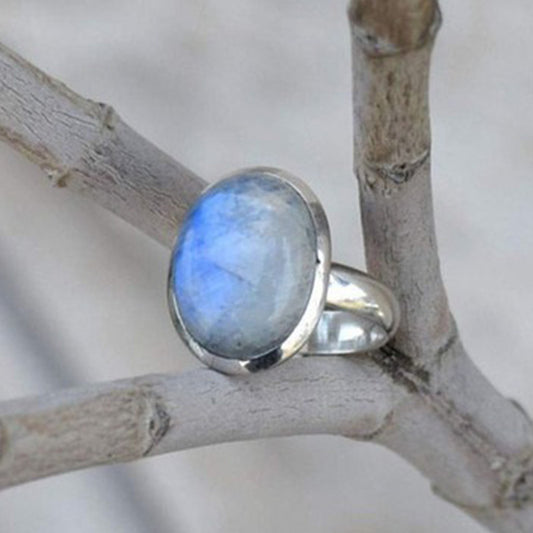 Vintage Thai Silver Moonstone Ring European And American Popular Hand Jewelry Jewelry & Accessories