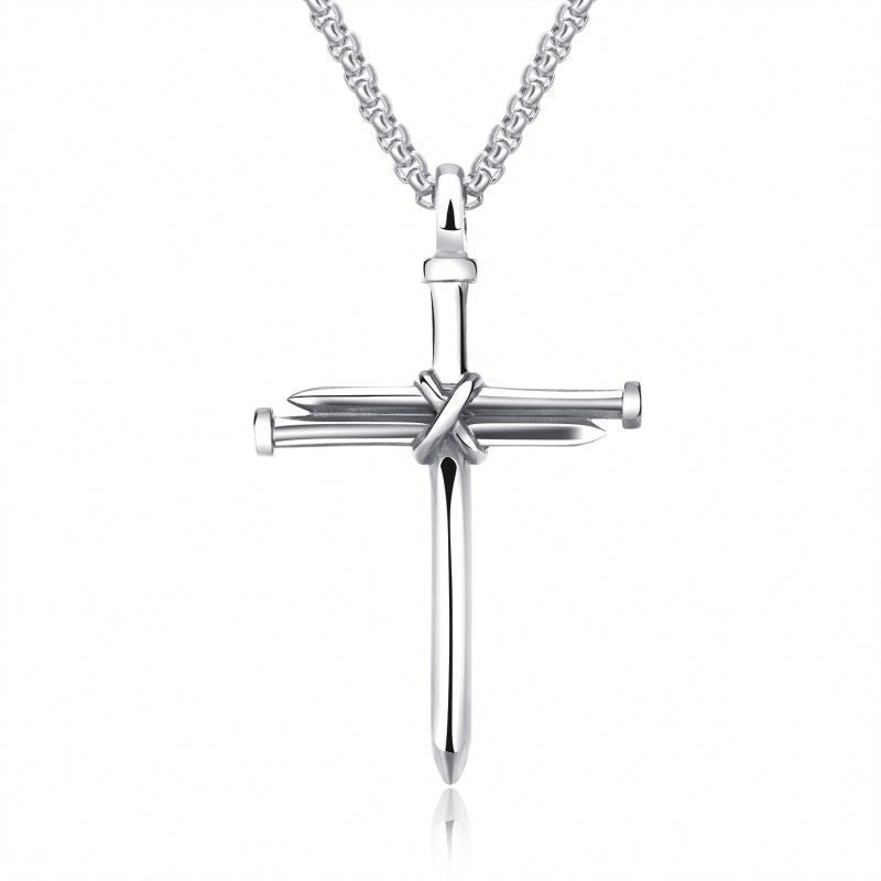 Steel Gold Black Color Fashion Mens Iron Nail Cross Pendant Necklace Stainless Steel 3mm Round Box Chain Jewelry Gift For Men Jewelry / Accessories