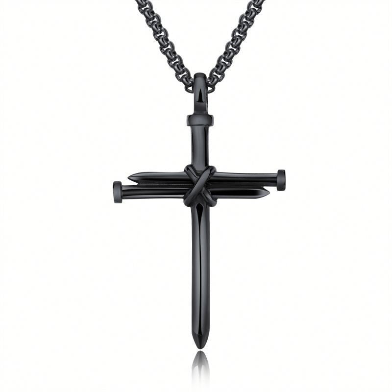 Steel Gold Black Color Fashion Mens Iron Nail Cross Pendant Necklace Stainless Steel 3mm Round Box Chain Jewelry Gift For Men Jewelry / Accessories