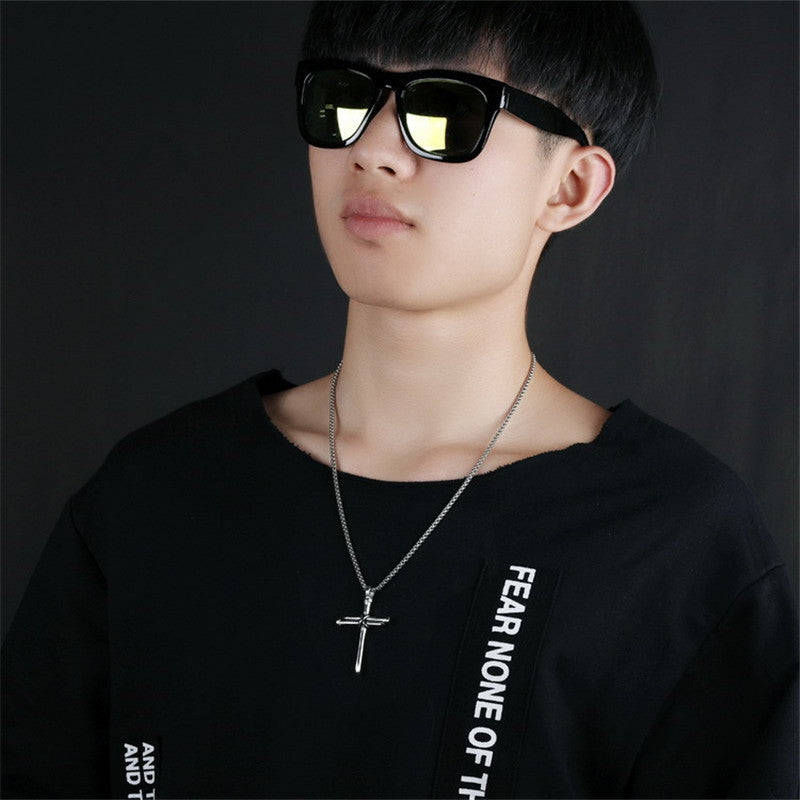 Steel Gold Black Color Fashion Mens Iron Nail Cross Pendant Necklace Stainless Steel 3mm Round Box Chain Jewelry Gift For Men Jewelry / Accessories