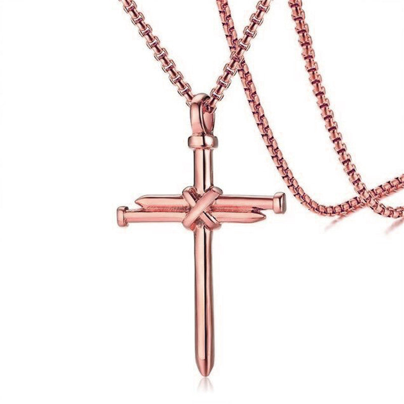 Steel Gold Black Color Fashion Mens Iron Nail Cross Pendant Necklace Stainless Steel 3mm Round Box Chain Jewelry Gift For Men Jewelry / Accessories