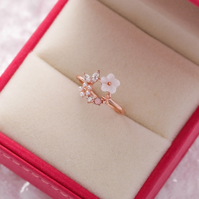 Sparkling Diamond Crystal Zircon Flower Ring Micro Inlaid Sweet Wild Love Flower Open Ring Bracelet